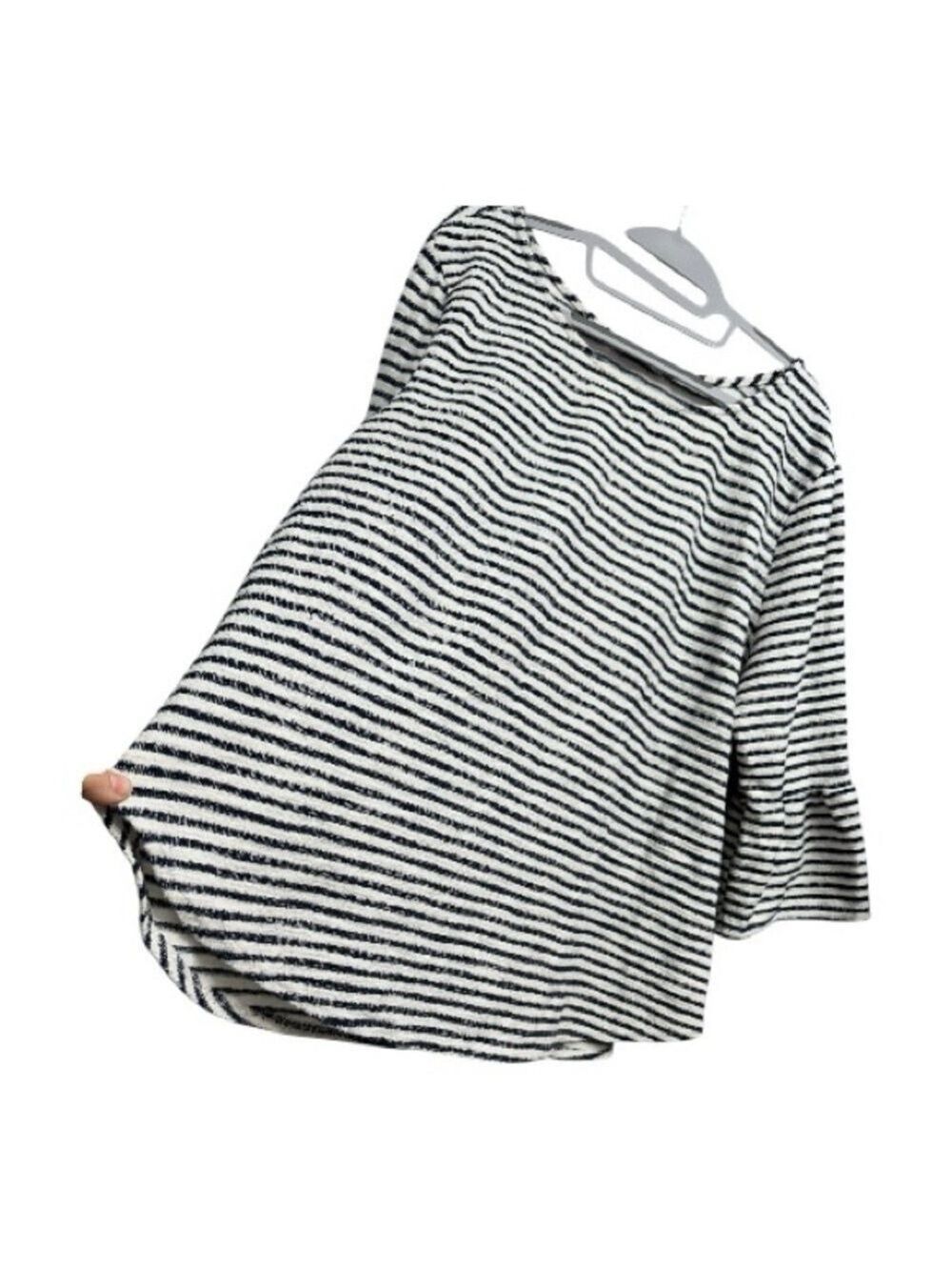 Green Envelope LA Striped Bell-Sleeve Dark Blue & White Top - Picture 4 of 8